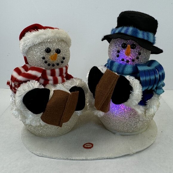 Vtg Lighted Animated Music Snowman Duo Melted Plastic Popcorn Winter Wonderland - Picture 6 of 14